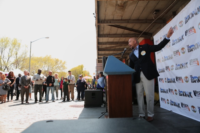 BOROUGH PRESIDENT RUBEN DIAZ JR. kicks off Bronx week at the former Bronx General Post Office.  Photo courtesy Bronx Borough President's Office