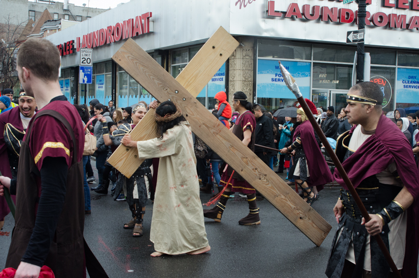 ACTORS RE-ENACT THE Stations of the Cross along Bainbridge Avenue as part of a procession for Good Friday. Photo by Jenny Sharp