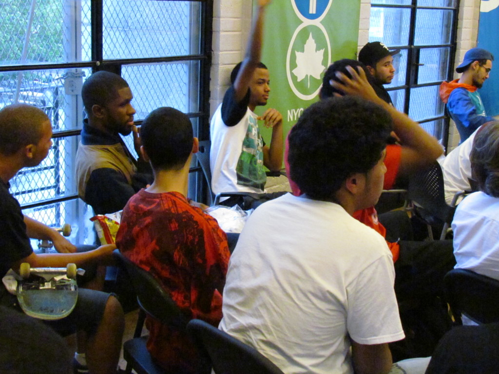 SKATEBOARD ENTHUSIASTS TAKE part in a brainstorming session for an impending skateboard park at Williamsbridge Oval Park. Photo by Moses Bustos 