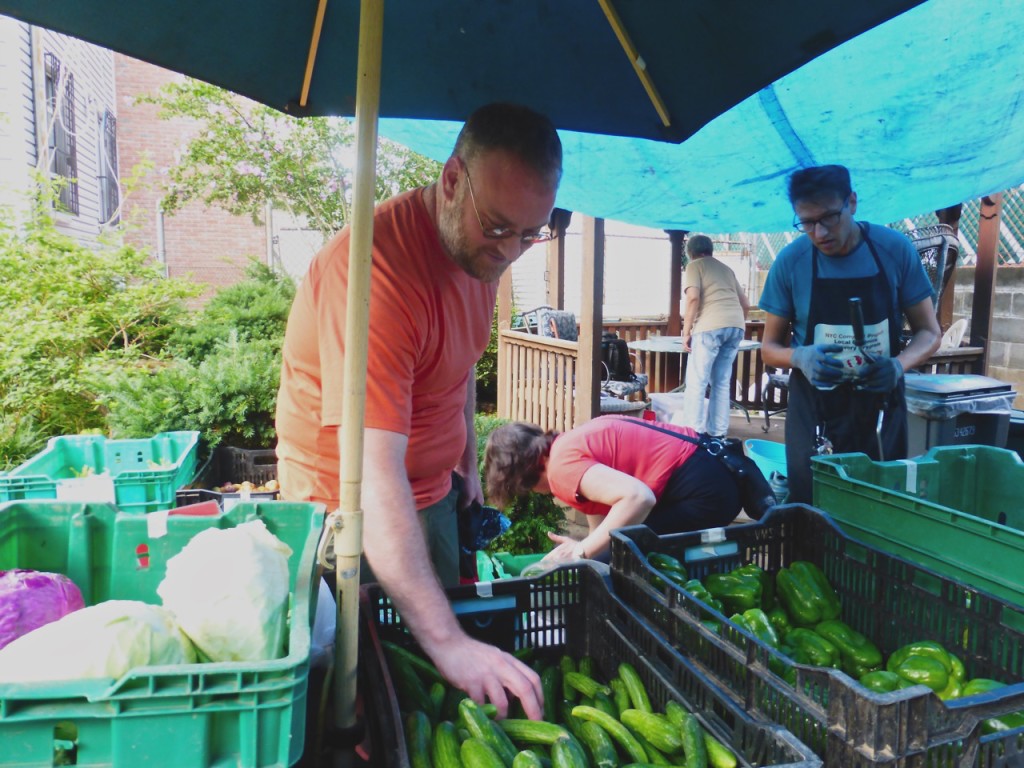 DAMON LITTLE PICKS up his weekly share of produce from the Norwood, Bedford Food Cooperative CSA. Photo by Hayley Camacho