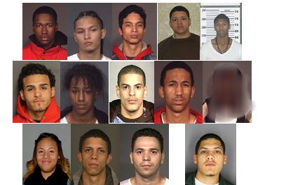 THIRTEEN SUSPECTS WERE rounded up and charged with numerous counts related to gang life. 