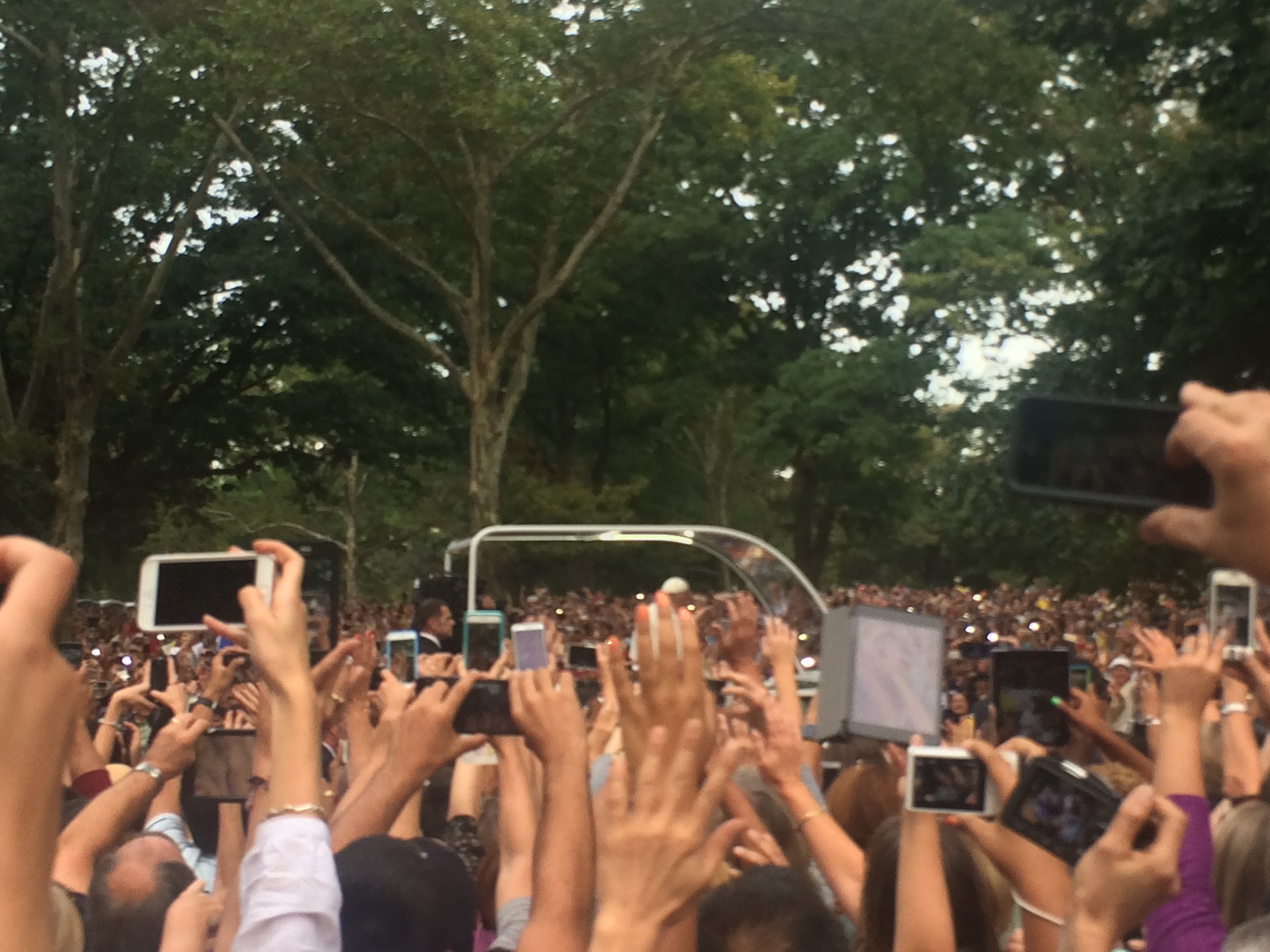 POPE FRANCIS RIDING in his Popemobile via procession in Central Park during his historic visit to New York City. Photo by Jasmine Gomez