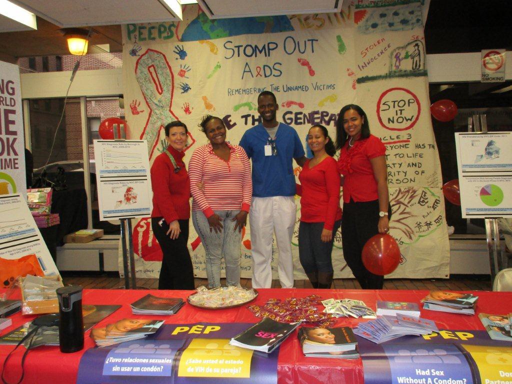 HHC/NORTH CENTRAL hospital workers help spread word on HIV/AIDS during last week's World AIDS Day.  Photo courtesy NYC Health + Hospitals/North Central